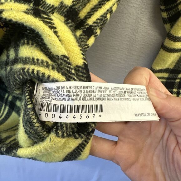 Forever 21 Men Yellow Black Plaid Hooded Flannel Shirt Jacket Size L Pockets - Picture 9 of 12